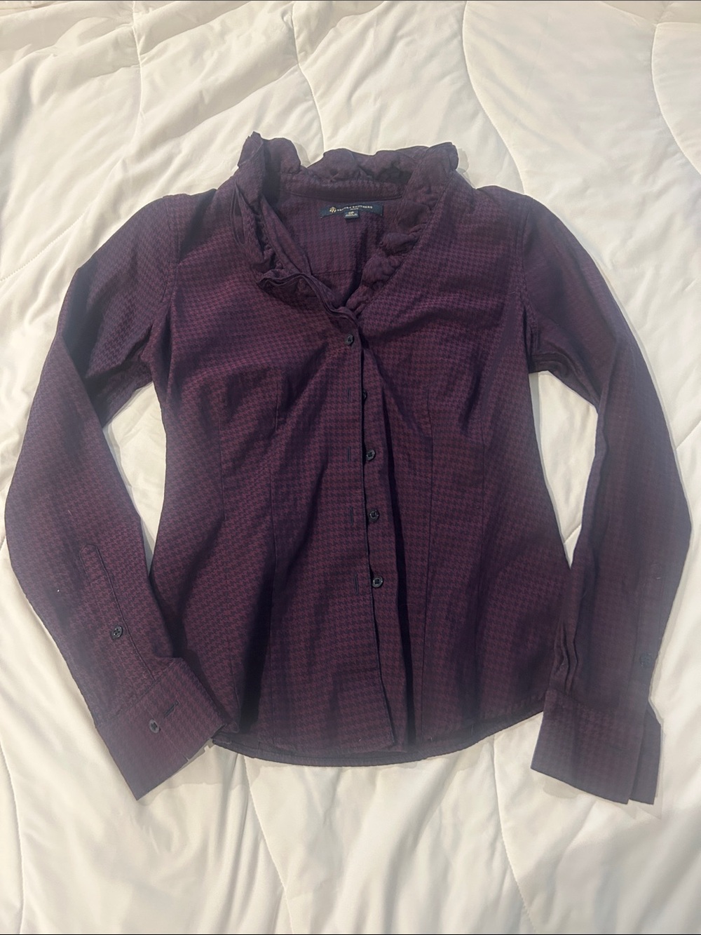 Brooks Brothers Plum Button-Down Ruffle Collar Blouse